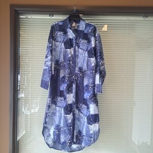Stylish Blue Denim Print Shirt Dress